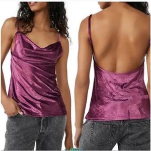 NWT Free People All Night Velvet Tunic Top Purple Cowl Tank